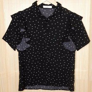 Mod Ref Polka Dot Ruffle Button Down Blouse. Small